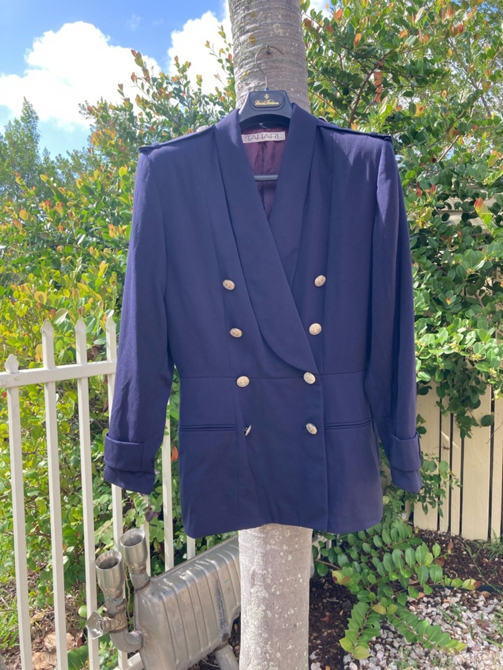 Tahari Double-Breasted Navy Peacoat with Silver-Tone Buttons